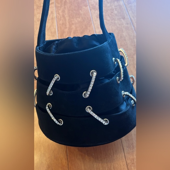 Rene Caovilla Black suede Handbag with Rhinestone Accents - Picture 5 of 12